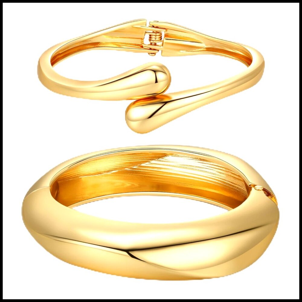 Chunky Gold Bangle Bracelets Stackable Minimalist… - image 1